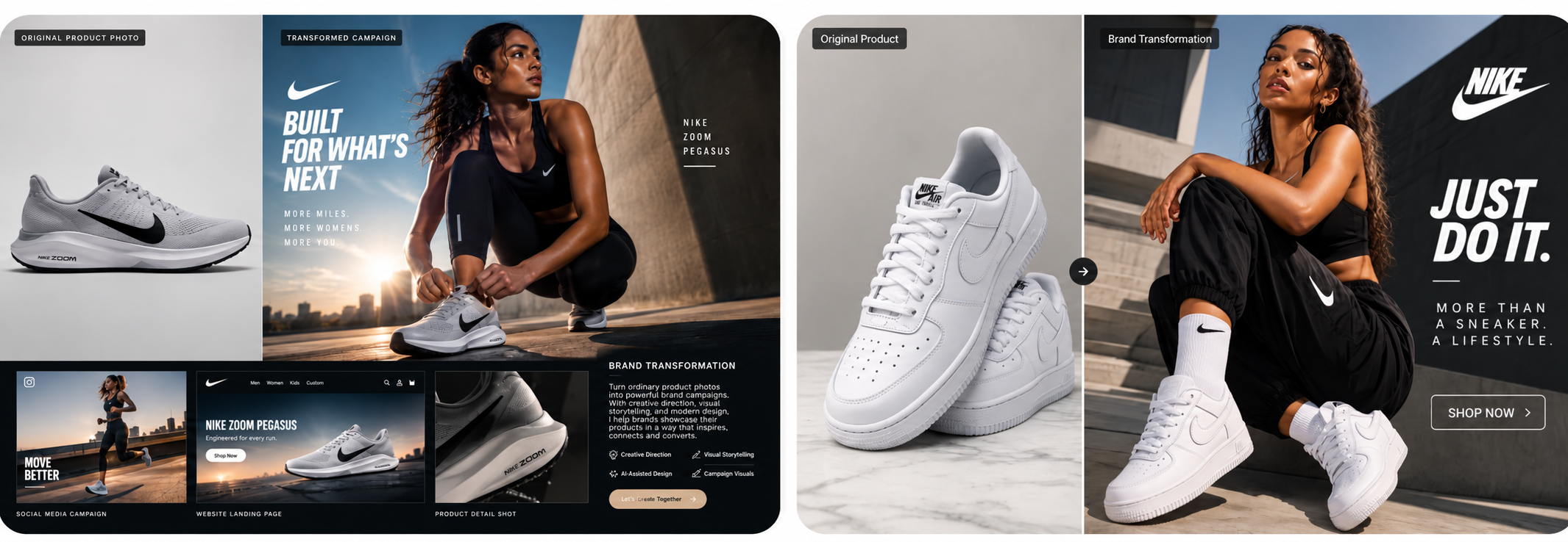 Before-and-after athletic footwear advertising transformation concepts